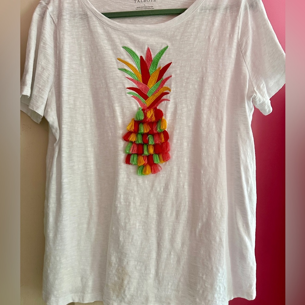 Talbots white SS tee.  Pineapple embellishment